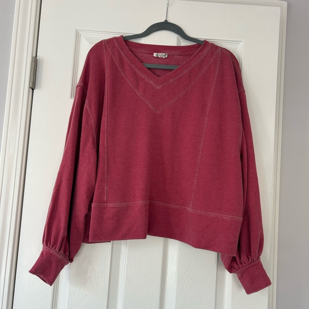 Free People Intimately Pink V-Neck Cropped Oversized Lounge Top